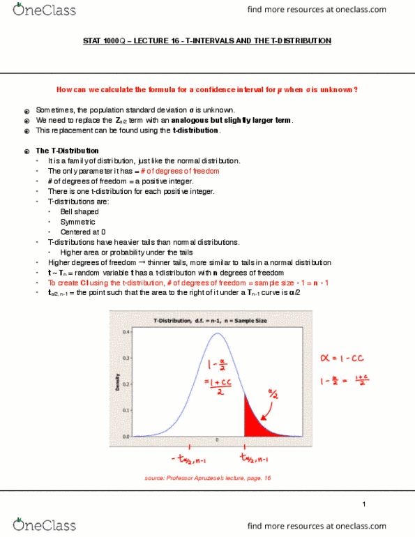 STAT 1000Q Lecture Notes - Lecture 16: Random Variable, Investigational New Drug cover image