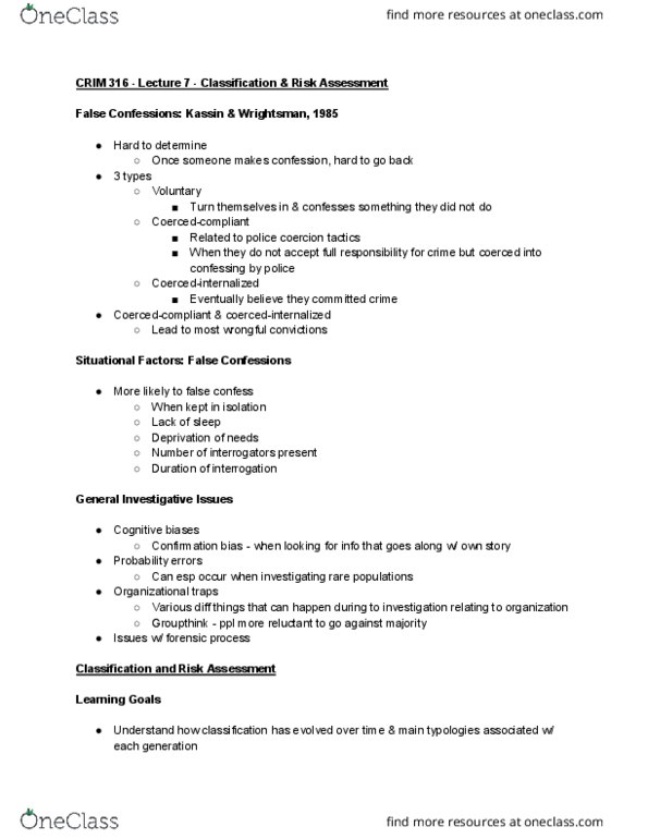 CRIM 316 Lecture Notes - Lecture 7: Confirmation Bias, Groupthink, Sam Groth thumbnail