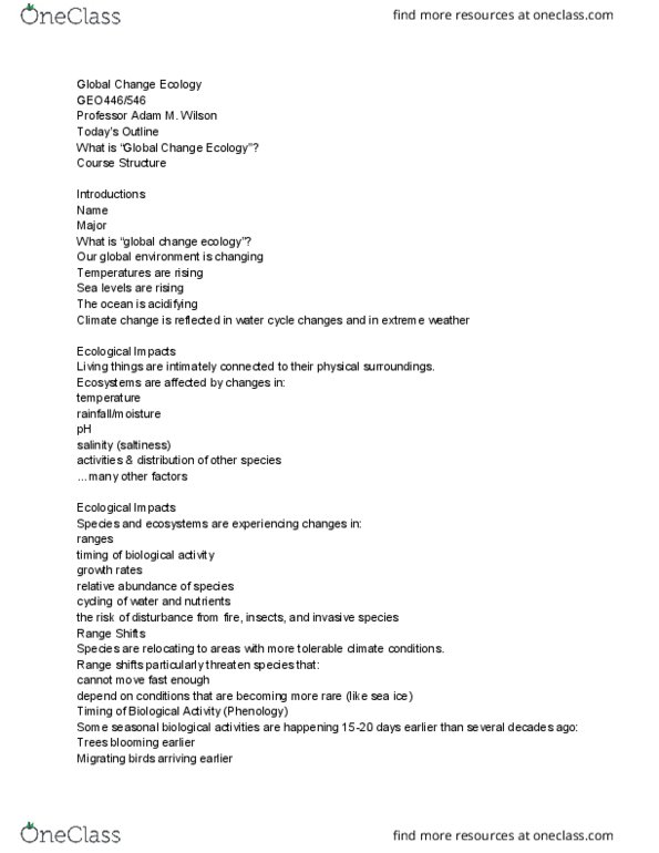 GEO 446LEC Lecture Notes - Lecture 1: Water Cycle, Environmental Science, Socratic Method thumbnail