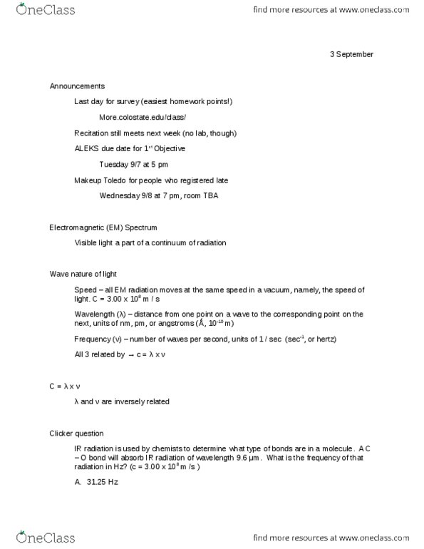 CHEM 111 Lecture Notes - Black-Body Radiation, Diffraction, Refraction thumbnail