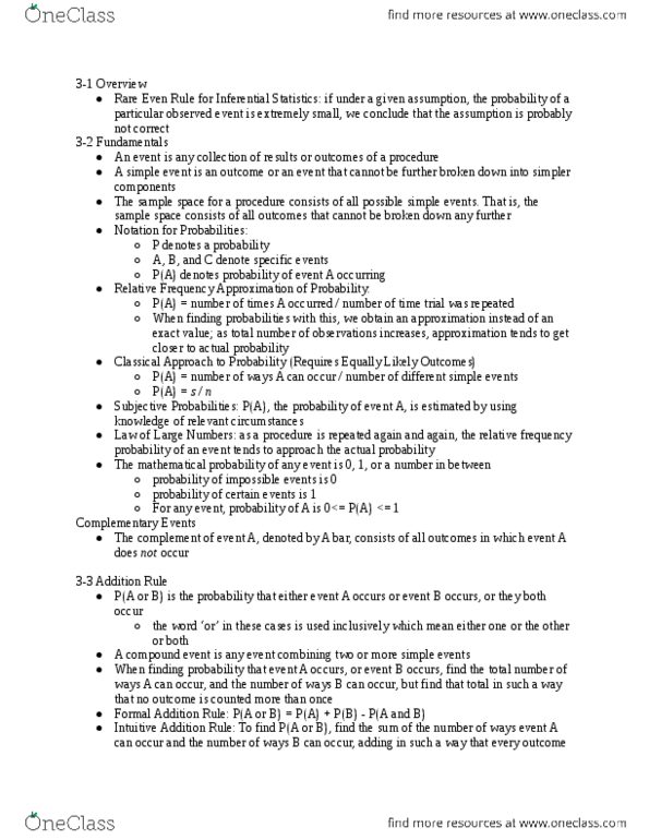 Statistical Sciences 2244A/B Chapter Notes - Chapter 3: Conditional Probability, Frequentist Probability, Sample Space thumbnail