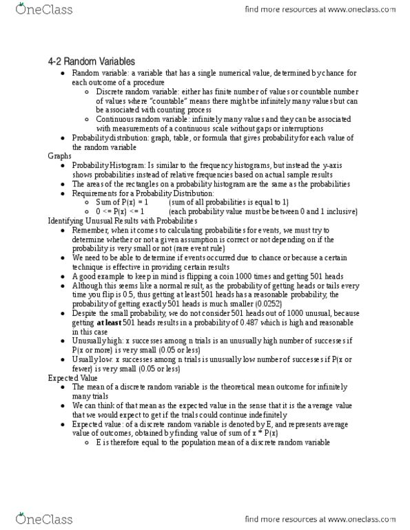 Statistical Sciences 2244A/B Chapter Notes - Chapter 4: Standard Deviation, Binomial Distribution, Random Variable thumbnail