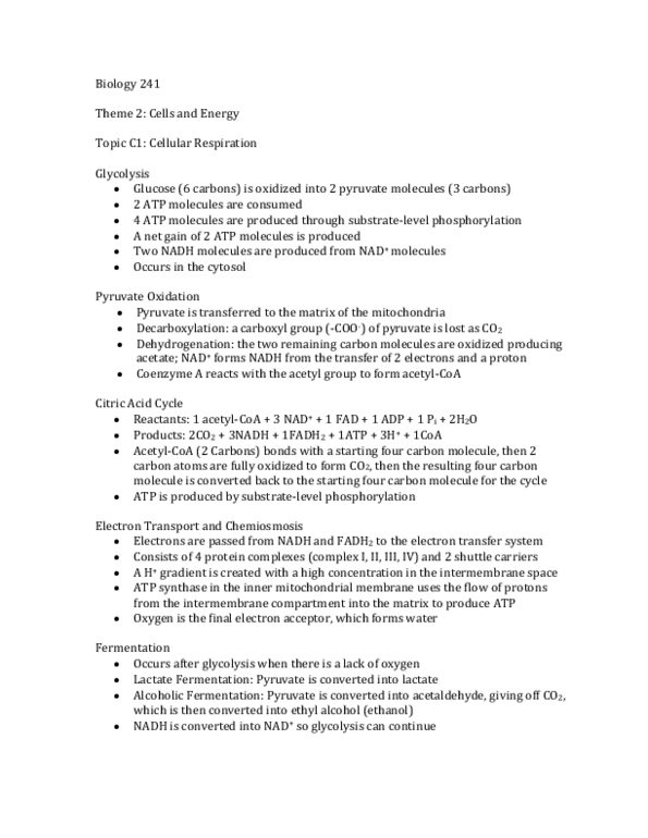 BIOL 241 Lecture : Cellular Respiration thumbnail
