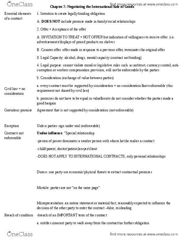 LAW 724 Lecture Notes - Force Majeure, United Nations Convention On Contracts For The International Sale Of Goods, Incoterms thumbnail