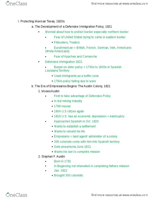HIST 226 Lecture Notes - Plan Of Iguala, Moses Austin, Mexican Texas thumbnail