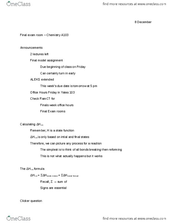 CHEM 111 Lecture Notes - Joule, Exothermic Process, Stoichiometry thumbnail