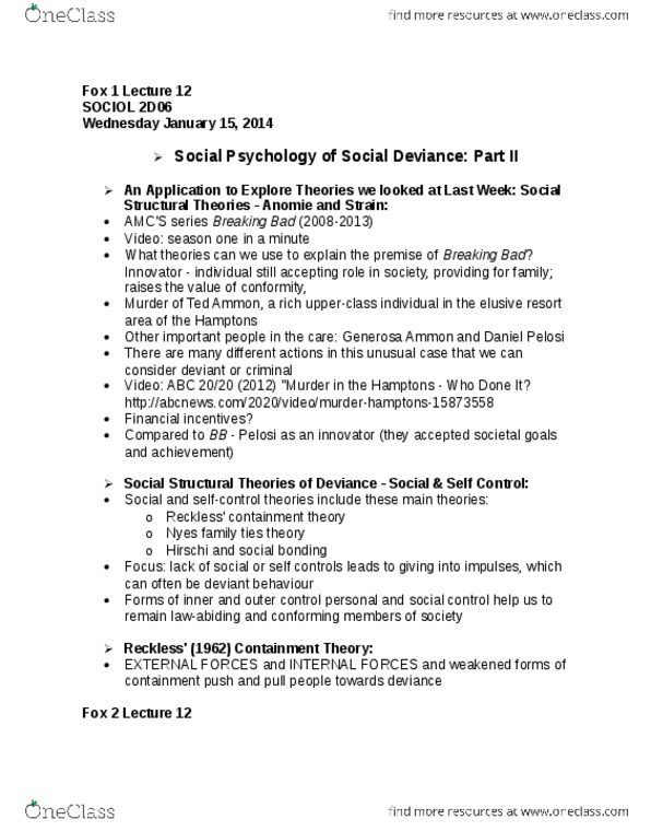 SOCIOL 2D06 Lecture Notes - Lecture 12: Differential Association, Lindsay Lohan, Ethnocentrism thumbnail