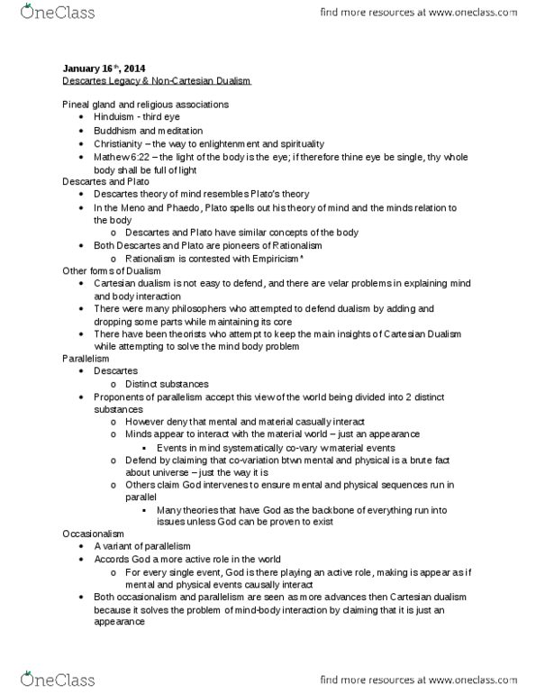 PHIL 1301 Lecture Notes - Epiphenomenon, Epiphenomenalism, Solipsism thumbnail