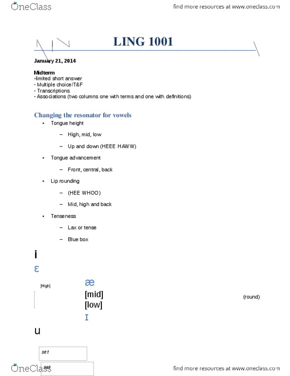 LING 1001 Lecture Notes - Fundamental Frequency, Antarctic Muon And Neutrino Detector Array, Vocal Folds thumbnail