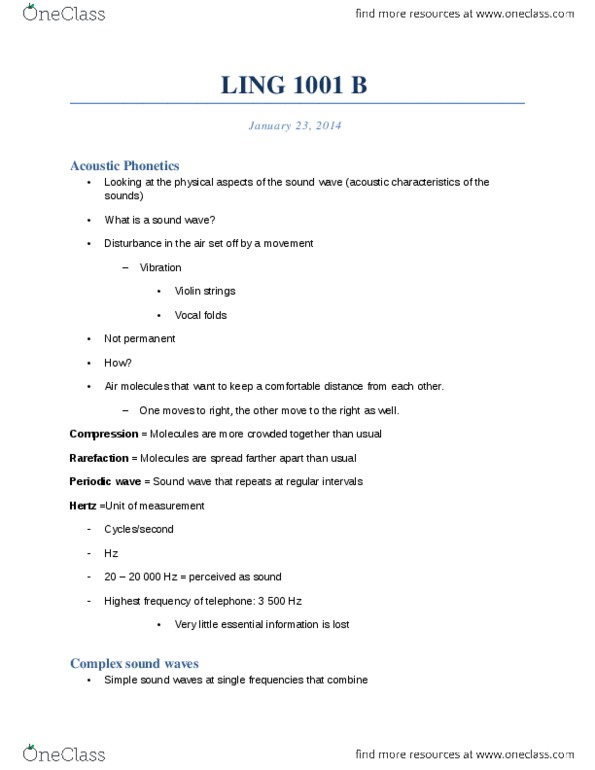 LING 1001 Lecture Notes - Mouth, Spectrogram, Vocal Folds thumbnail