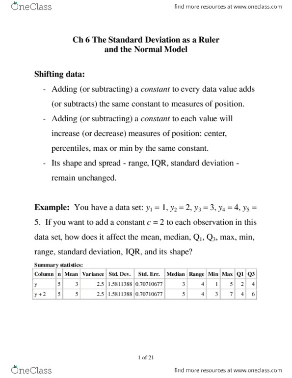 STAT151 Lecture Notes - Probability Plot, Normal Distribution, Standard Deviation thumbnail