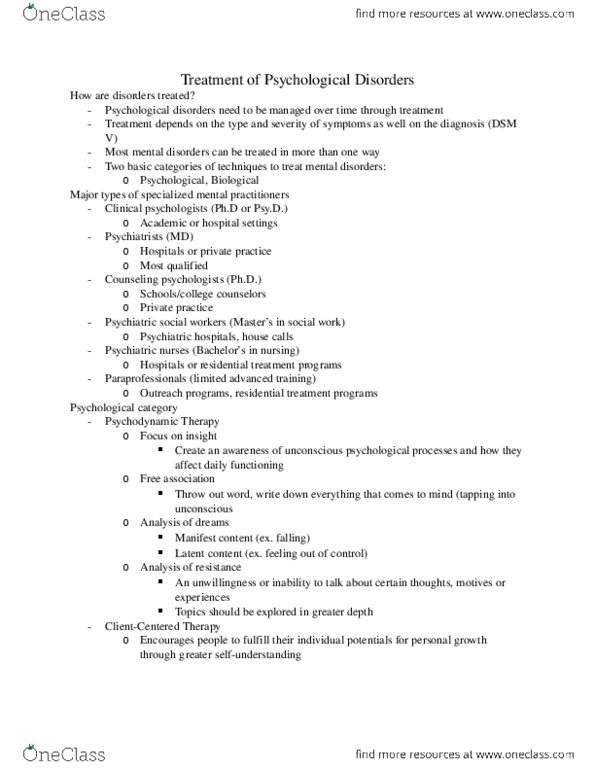 PSY-0001 Lecture Notes - Selective Serotonin Reuptake Inhibitor, Chlorpromazine, Haloperidol thumbnail