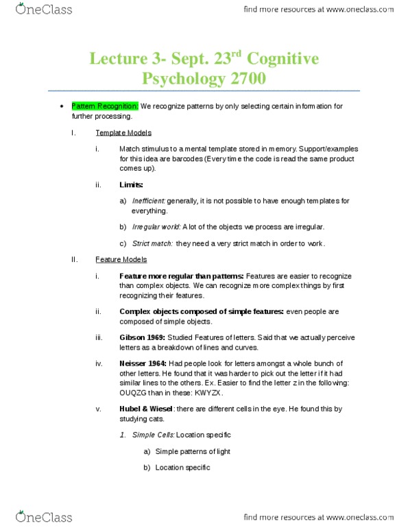 PSYC 2700 Lecture Notes - Speech Shadowing, Short-Term Memory, Classical Conditioning thumbnail