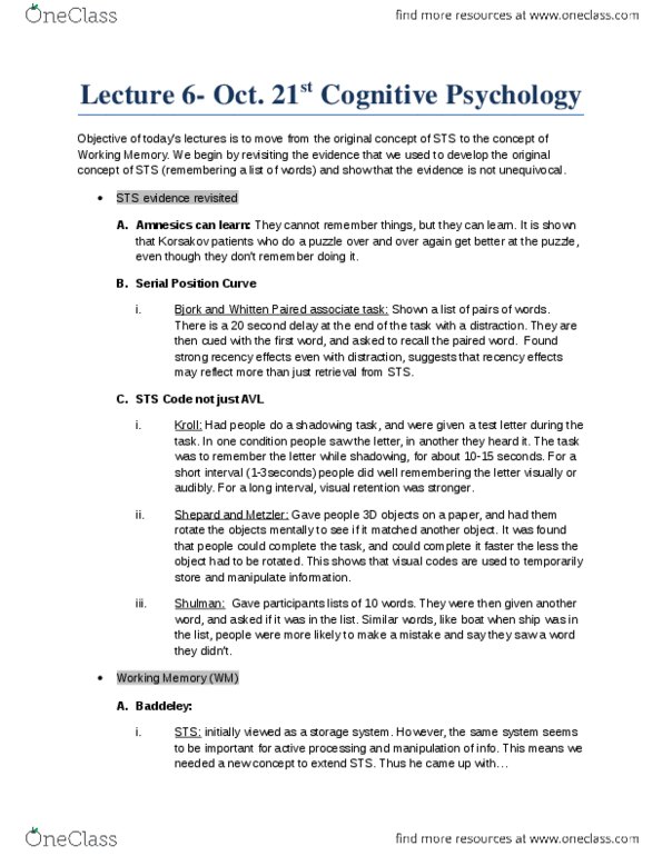 PSYC 2700 Lecture Notes - Frontal Lobe, Visual Search, Parietal Lobe thumbnail