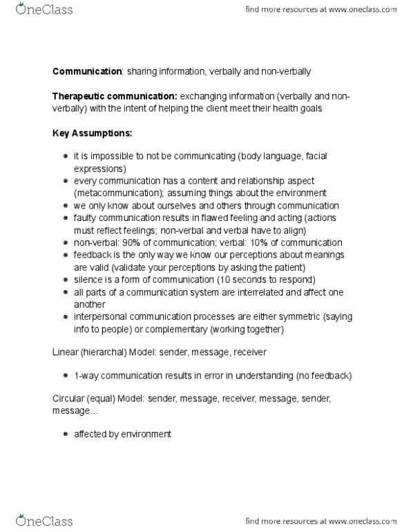 NRS 103 Lecture Notes - Meta-Communication, Interpersonal Communication, Active Listening thumbnail