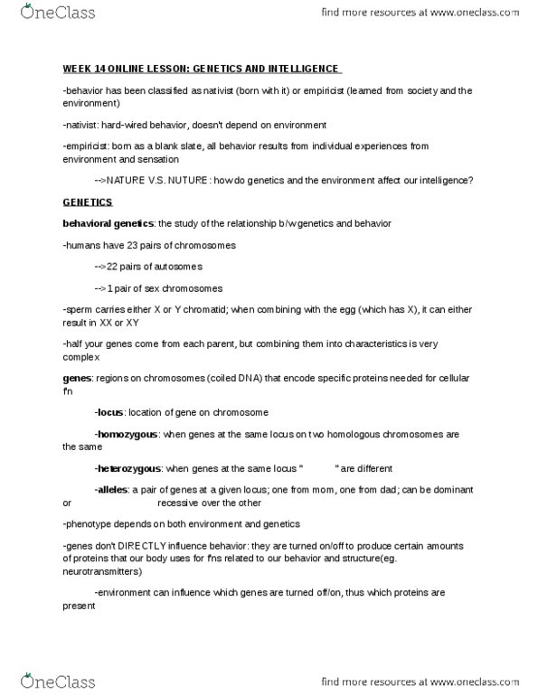 PSYC 100 Chapter Notes -Quantitative Genetics, Tabula Rasa, Heritability thumbnail