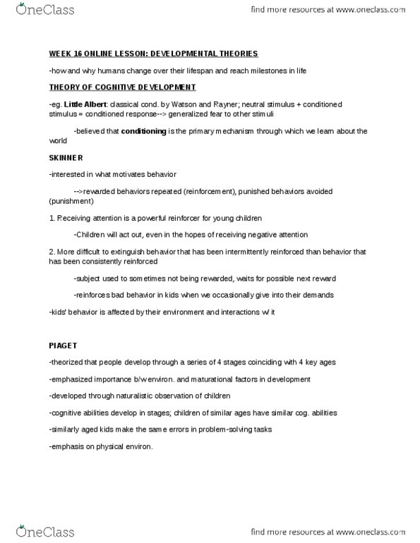 PSYC 100 Chapter Notes -Thermodynamic Cycle, Lev Vygotsky, Object Permanence thumbnail