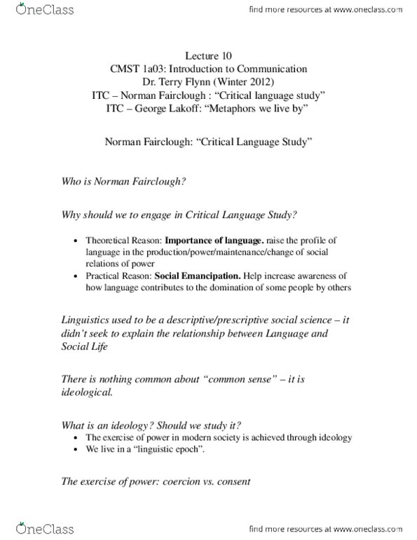 CMST 1A03 Lecture Notes - Sociolinguistics, Pragmatics thumbnail