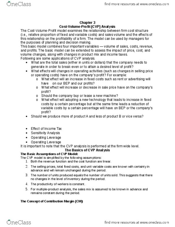 COMMERCE 2AB3 Chapter Notes - Chapter 3: Contribution Margin, Fixed Cost, Variable Cost thumbnail