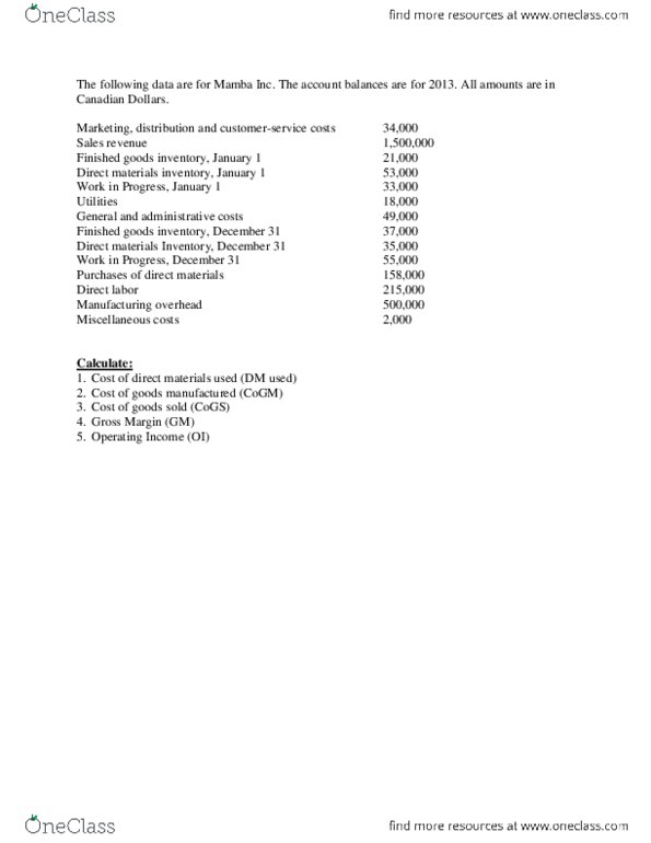 COMMERCE 2AB3 Lecture Notes - Finished Good, Earnings Before Interest And Taxes, Cost Driver thumbnail