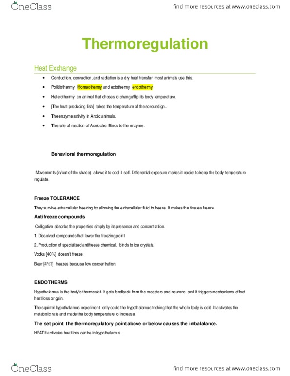 BIOA02H3 Lecture Notes - Thermoregulation, Poikilotherm thumbnail