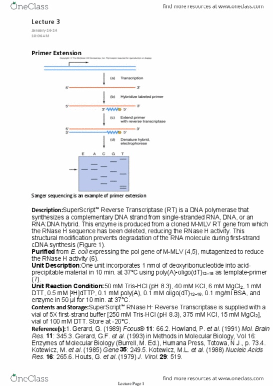 BIO372H5 Lecture Notes - Lecture 3: Ribonuclease H, Ferrari 250, Sanger Sequencing thumbnail