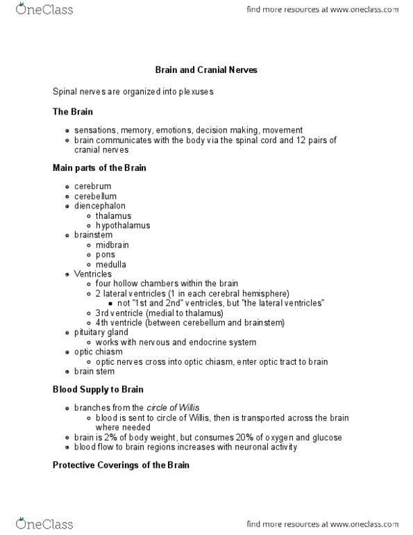 BIOL 171 Lecture Notes - Lecture 11: Inferior Cerebellar Peduncle, Superior Cerebellar Peduncle, Middle Cerebellar Peduncle thumbnail