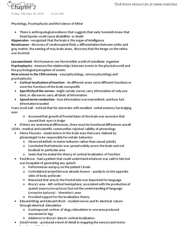 PSYC 308 Chapter Notes - Chapter 2: Psychophysics, Neurophysiology thumbnail