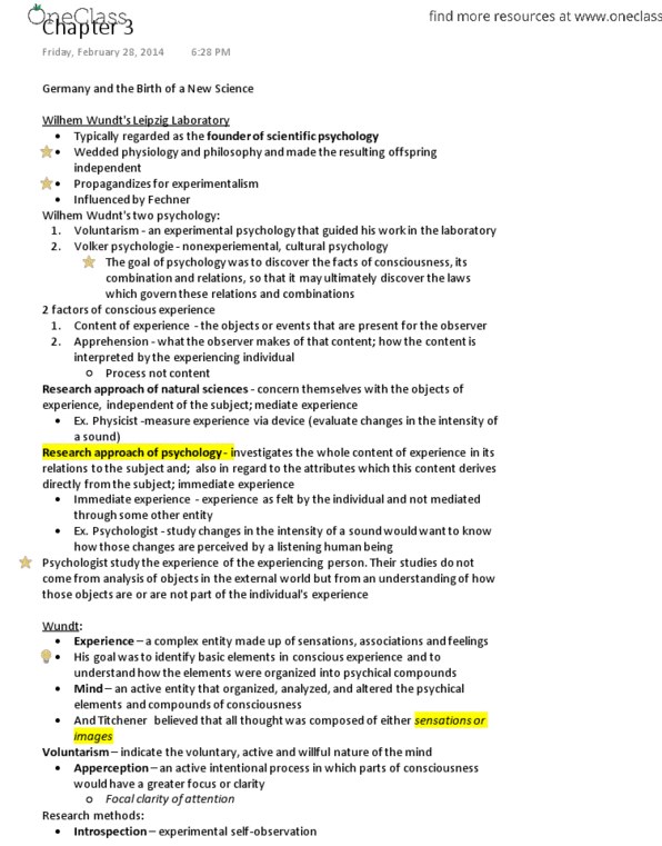 PSYC 308 Chapter Notes - Chapter 3: Wilhelm Wundt thumbnail