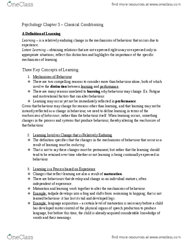 PSYCH 1X03 Chapter Notes - Chapter 3: Classical Conditioning, Habituation, Dishabituation thumbnail