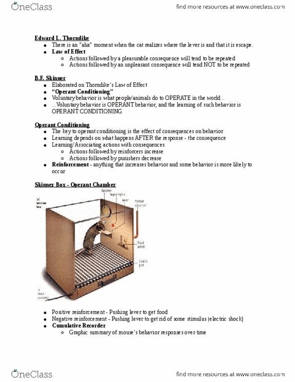 CAS PS 101 Lecture Notes - Lecture 9: Operant Conditioning Chamber, Reinforcement, Operant Conditioning thumbnail