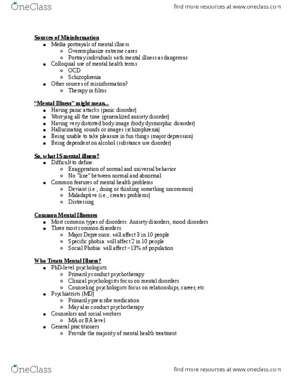 CAS PS 101 Lecture Notes - Lecture 15: Cognitive Behavioral Therapy, Generalized Anxiety Disorder, Panic Disorder thumbnail