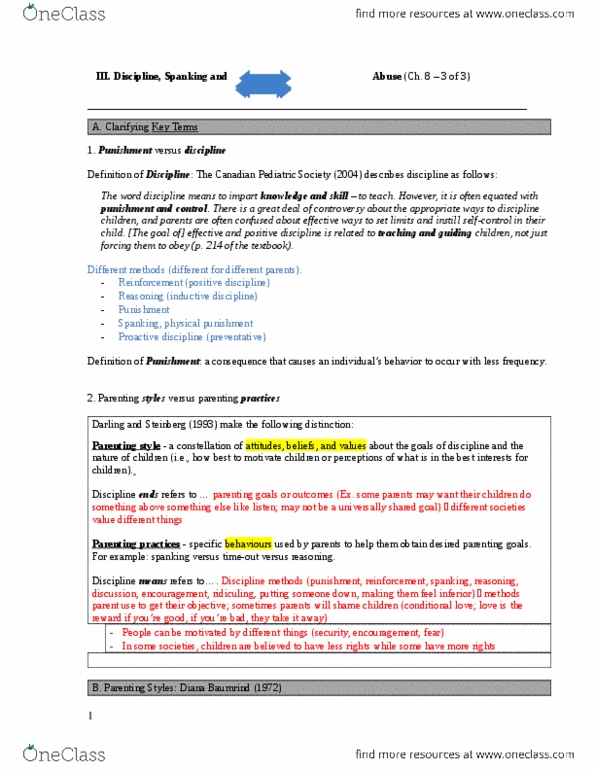 PSYC 208 Lecture Notes - Diana Baumrind, Canadian Paediatric Society, Elizabeth Gershoff thumbnail