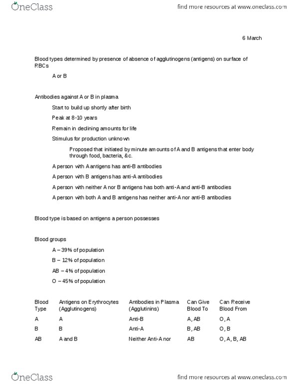 MIP 343 Lecture Notes - Blood Type, Blood Transfusion, Red Blood Cell thumbnail