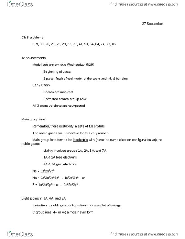 CHEM 111 Lecture Notes - Transition Metal, Noble Gas, Electron Configuration thumbnail