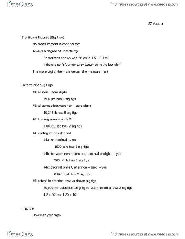 CHEM 111 Lecture Notes - Significant Figures, Leading Zero, Scientific Notation thumbnail