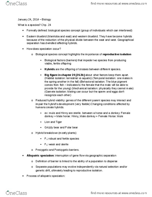 BIOL 1020 Lecture Notes - Eastern Bluebird, Western Bluebird, Allopatric Speciation thumbnail