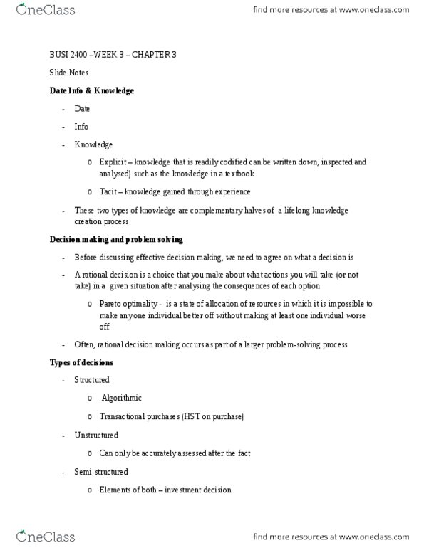 BUSI 2400 Chapter Notes - Chapter 3: Pareto Efficiency, Tacit Knowledge, Explicit Knowledge thumbnail