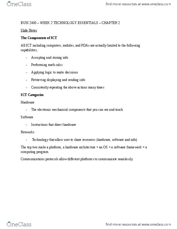 BUSI 2400 Chapter Notes - Chapter 2: Software Framework, Application Software, Computer Network thumbnail