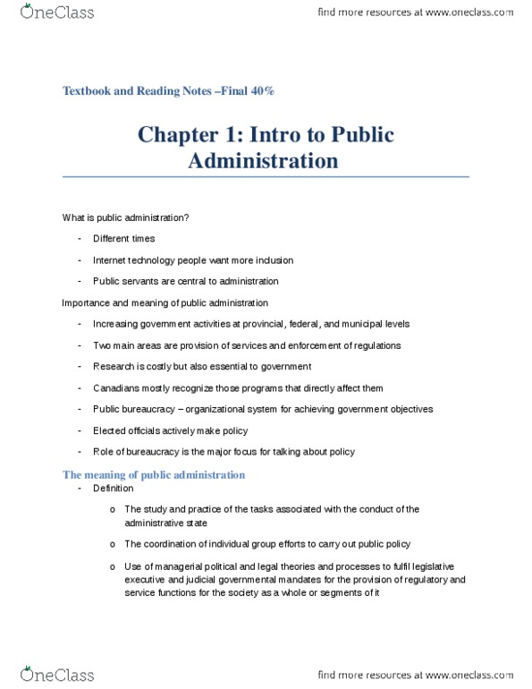 POLS 2250 Lecture Notes - Public Administration, New Public Management, Mary Parker Follett thumbnail
