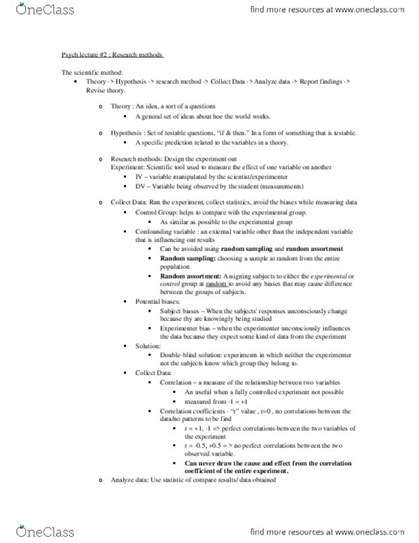 PSYCH 1X03 Lecture Notes - Lecture 2: Confounding, Scientific Method, Scientific Control thumbnail