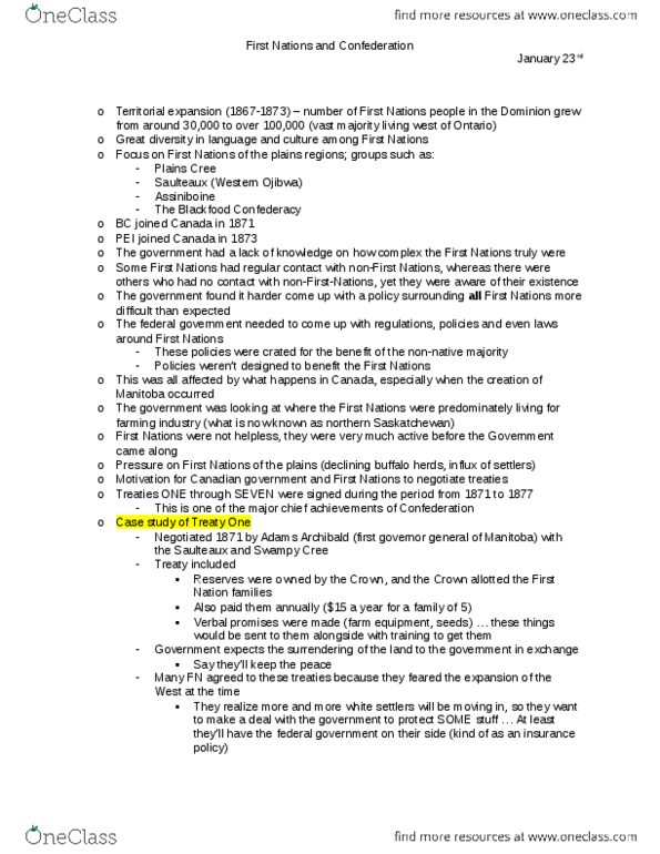 HIST 1253 Lecture Notes - Territorial Evolution Of Canada, Western Ojibwa Language, Indian Register thumbnail