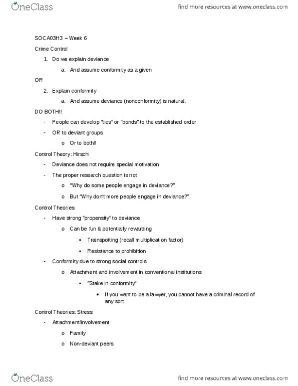 SOCA02H3 Lecture Notes - Lecture 6: Domestic Violence, Unintended Consequences, Labeling Theory thumbnail