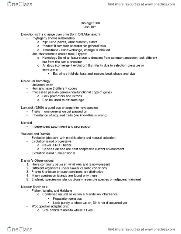 BIOL 3300 Lecture Notes - Mendelian Inheritance, Pseudogene, Plants And Animals thumbnail