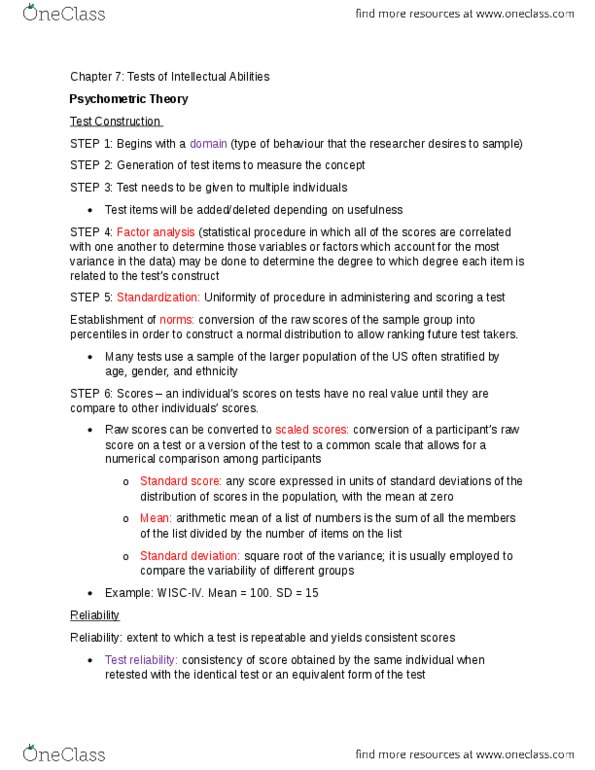PSYC31H3 Chapter Notes - Chapter 7: Criterion Validity, Standard Score, Content Validity thumbnail