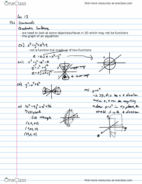 MATH 241 Lecture : Lec 13 - Quadratic Surface, Partial Derivative.pdf thumbnail