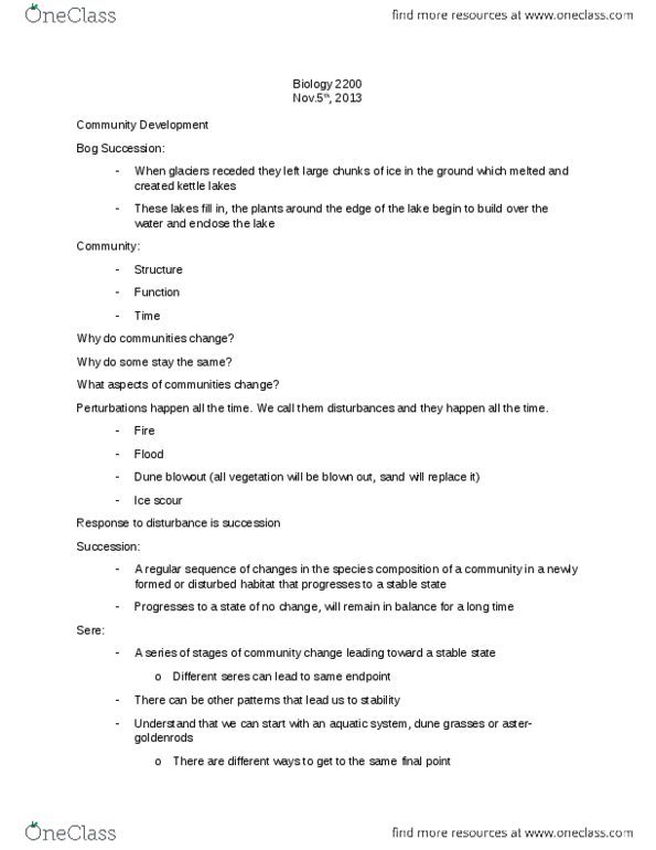 BIOL 2200 Lecture Notes - Seabed Gouging By Ice, Climax Community, Regular Sequence thumbnail