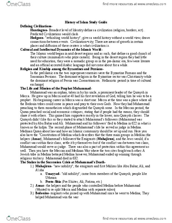 HIST4150 Lecture : History of Islam Study Guide.docx thumbnail