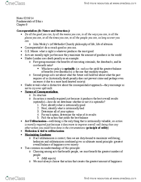 CAS PH 150 Chapter Notes - Chapter 9: Consequentialism thumbnail