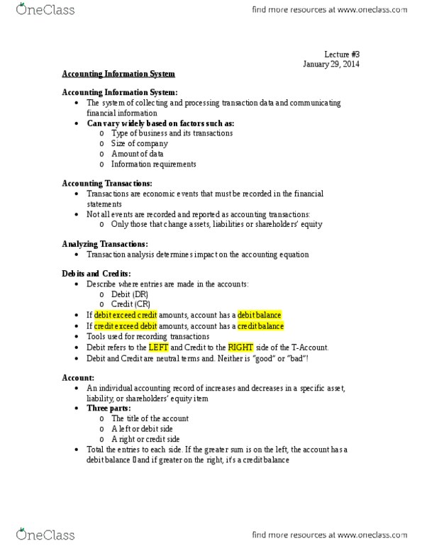 Management and Organizational Studies 1023A/B Lecture Notes - Lecture 3: General Journal, Accounting Equation, Financial Statement thumbnail